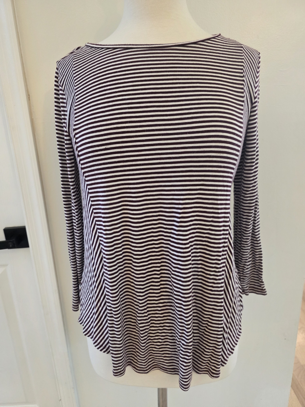 LOFT Maroon Striped Long-Sleeve Boatneck Top